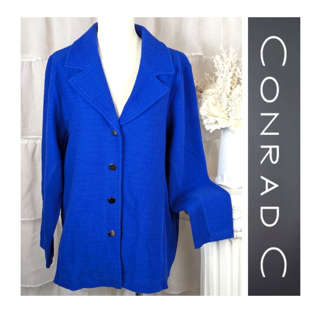 Conrad C Vintage Blue 100% Wool Cardigan Sweater Jacket Plus Size 1X